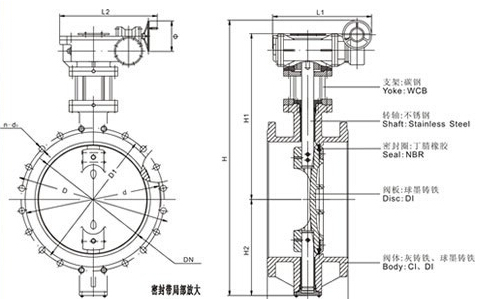 D343X 型 PN6、PN10 法蘭式雙偏心軟密封蝶閥結(jié)構(gòu)圖