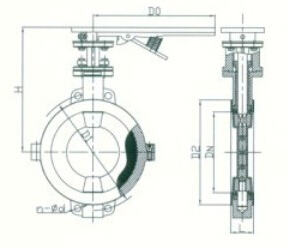 D71F46、D371F46襯氟手動對夾蝶閥結(jié)構(gòu)圖