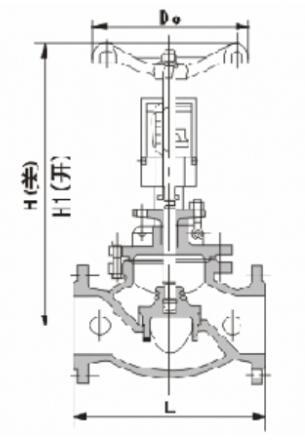 KPF-16型平衡閥產(chǎn)品外形及結(jié)構(gòu)尺寸示意圖